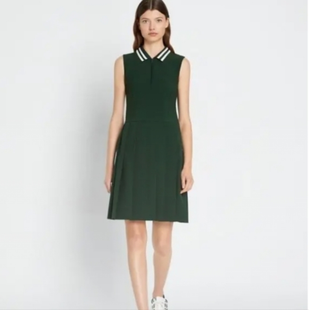 NEW Tory Burch Green Golf Tennis Dress Pleated Zip Front Mini XS